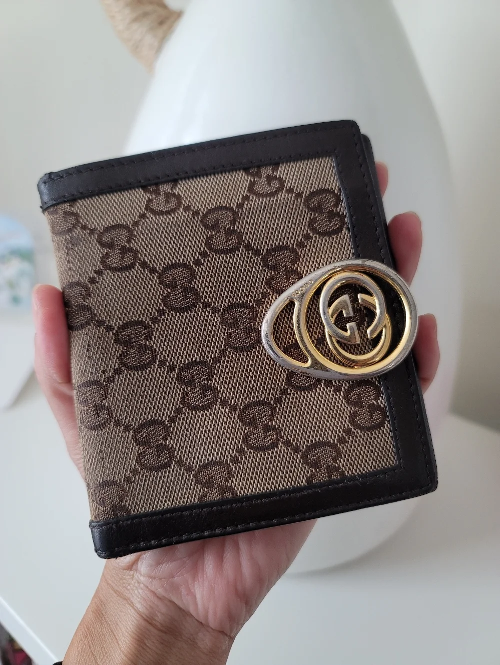 Gucci Brown/Beige GG Canvas and Leather Interlocking Icon French Wallet - Picture 9 of 13
